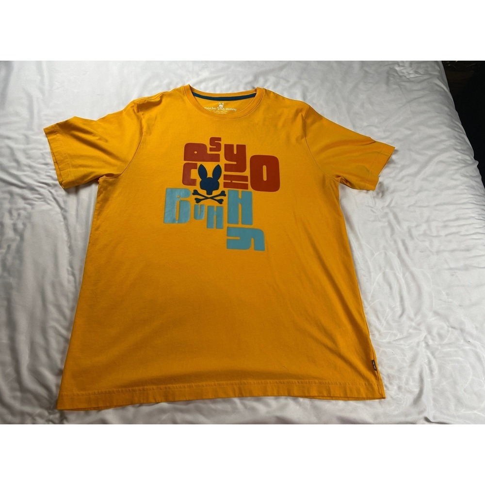 Psycho Bunny Mens 1XLT Yellow Pima Cotton Graphic Logo Short Sleeve T-Shirt